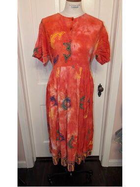Women's Magic Orange Tie-Dye Dolphin Print Maxi Dress